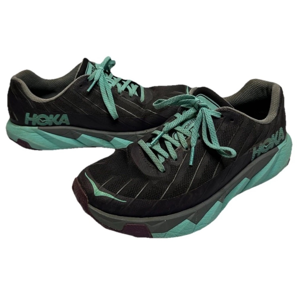 Hoka One One Torrent Womens Size 9.5 Gray Turquoise Trail Running Sneakers